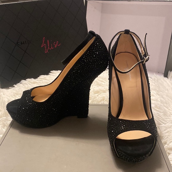 Chinese Laundry Elise Suede Black Crystal Wedge in US 7.0 EUR 37.5 - Picture 2 of 14